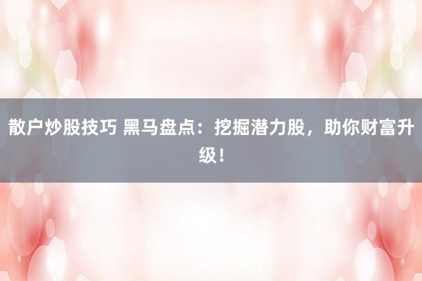 散户炒股技巧 黑马盘点：挖掘潜力股，助你财富升级！