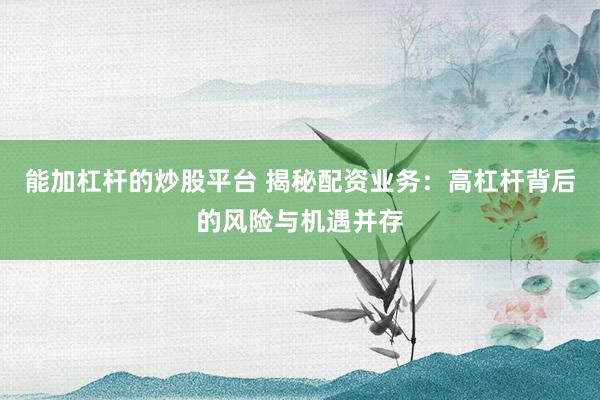 能加杠杆的炒股平台 揭秘配资业务：高杠杆背后的风险与机遇并存