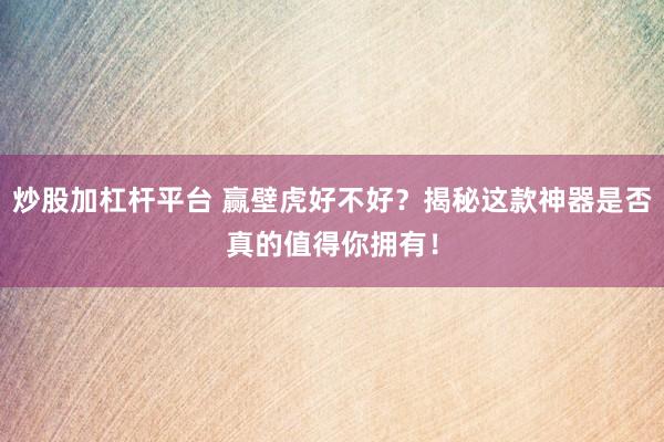 炒股加杠杆平台 赢壁虎好不好？揭秘这款神器是否真的值得你拥有！