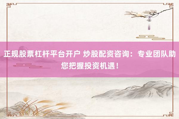 正规股票杠杆平台开户 炒股配资咨询：专业团队助您把握投资机遇！