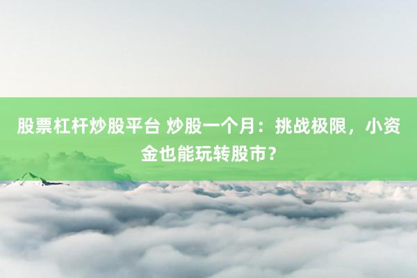 股票杠杆炒股平台 炒股一个月：挑战极限，小资金也能玩转股市？