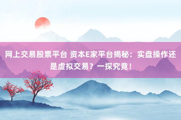 网上交易股票平台 资本E家平台揭秘：实盘操作还是虚拟交易？一探究竟！