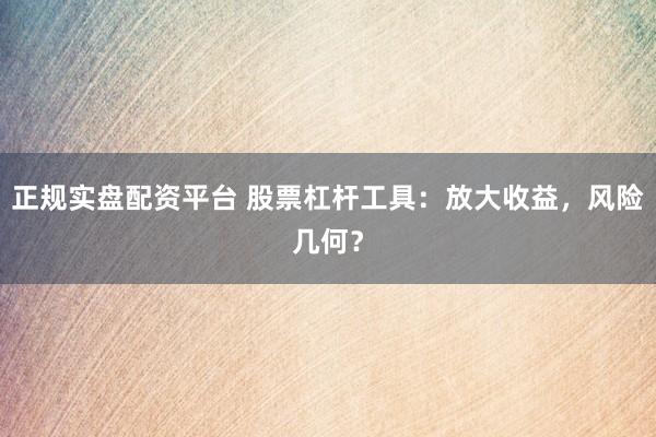 正规实盘配资平台 股票杠杆工具：放大收益，风险几何？