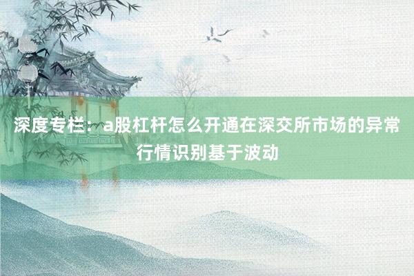 深度专栏：a股杠杆怎么开通在深交所市场的异常行情识别基于波动